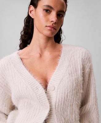 Women's Cropped Relaxed Long-Sleeve Cardigan