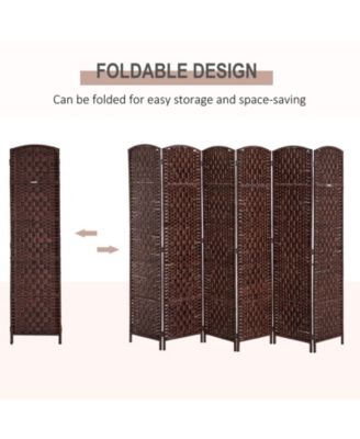 Folding 6-Panel Wicker Room Divider with Poplar Wood Frame and Dual Hinges, 106.3"x70.9"