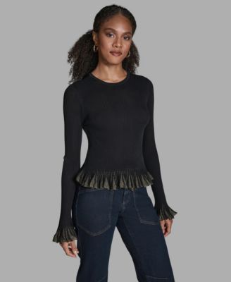 BCBG - Women's Long-Sleeve Ruffle Hem Sweater