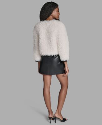 Women's Cropped Curly Shearling 3/4-Sleeve Jacket