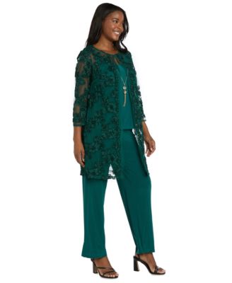 Women's Soutache Long Jacket, Necklace Top &  Pants Set