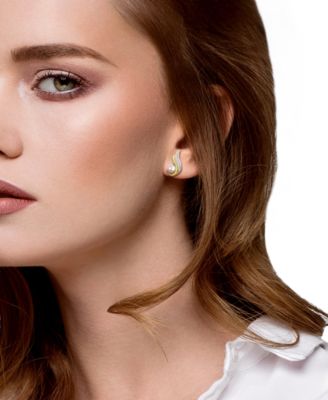 Cultured Freshwater Pearl (6-6.5mm) & White Topaz Earrings (3/4 ct. t.w.) in 18k Gold Flash Plated Sterling Silver