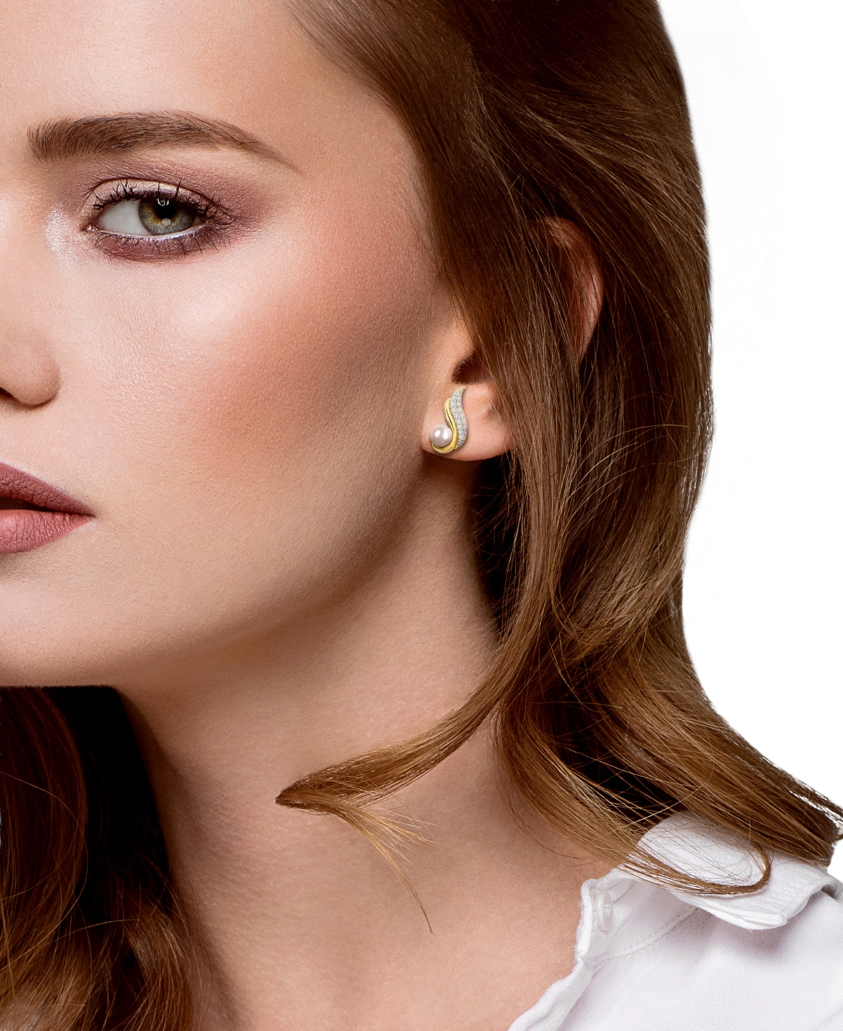 Macy's Cultured Freshwater Pearl (6-6.5mm) & White Topaz Earrings (3/4 ct. t.w.) in 18K Gold Flash Plated Sterling Silver