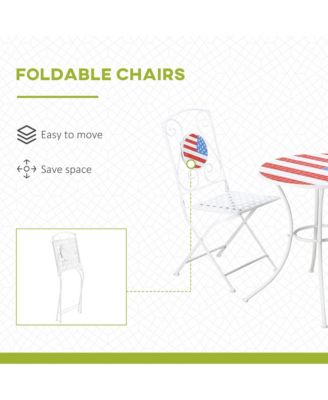 3 Piece Outdoor Patio Dining Bistro Set, 2 Folding Chairs, American Flag Stone Mosaic, Folding Center Table for Garden, Poolside, Porch