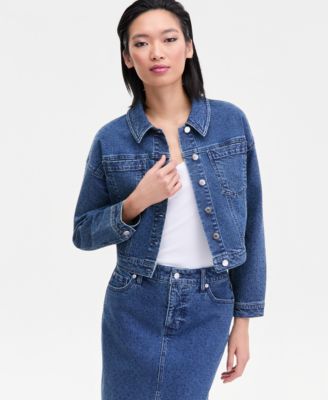 Women's Studded Denim Cotton Trucker Jacket, Macy's Exclusive