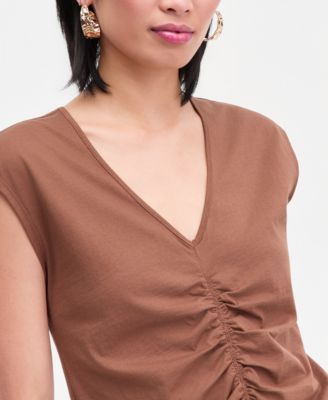 Women's Cotton Ruched V-Neck Top, Macy's Exclusive