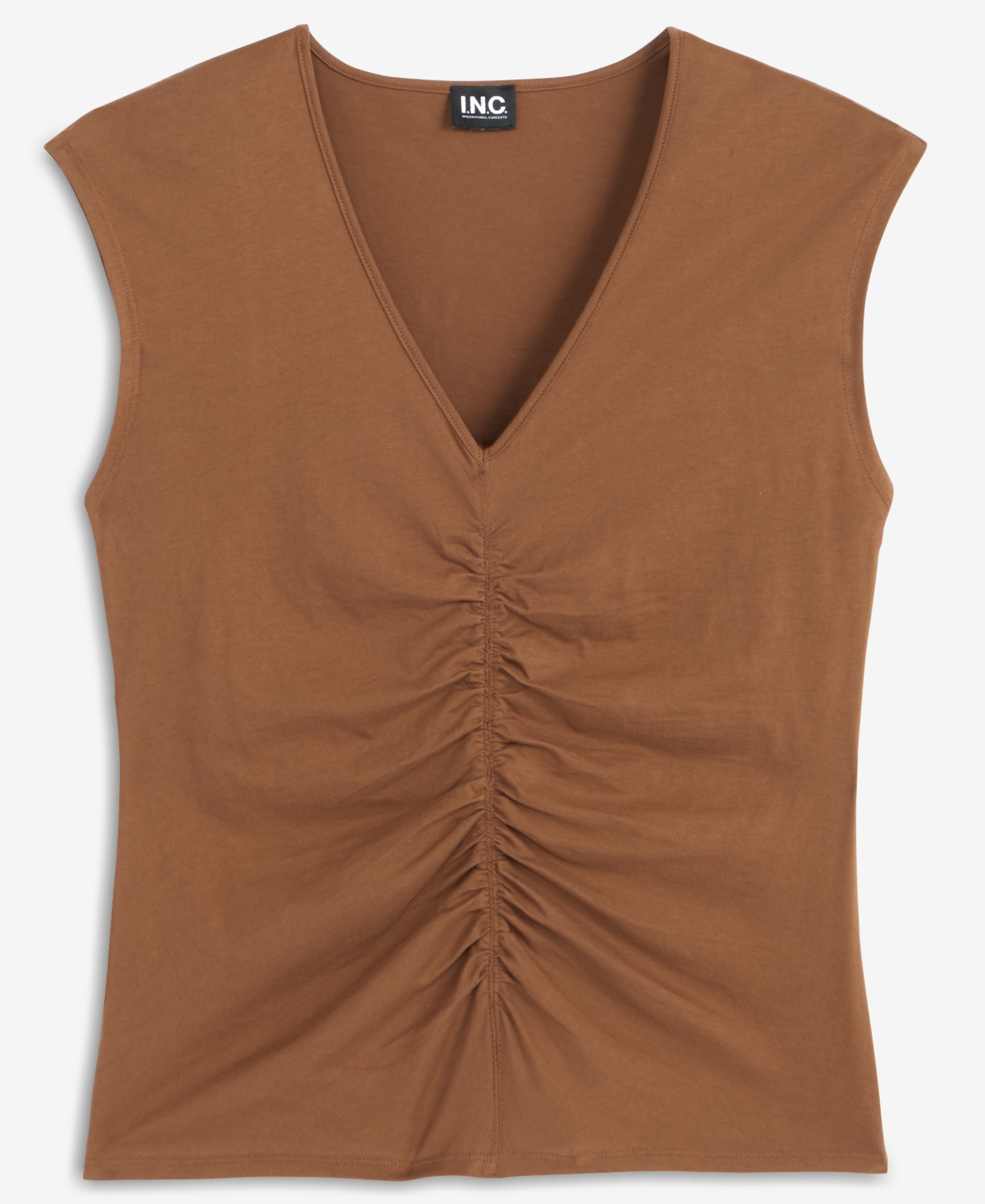 I.n.c. International Concepts Women's Cotton Ruched V-Neck Top, Macy's Exclusive