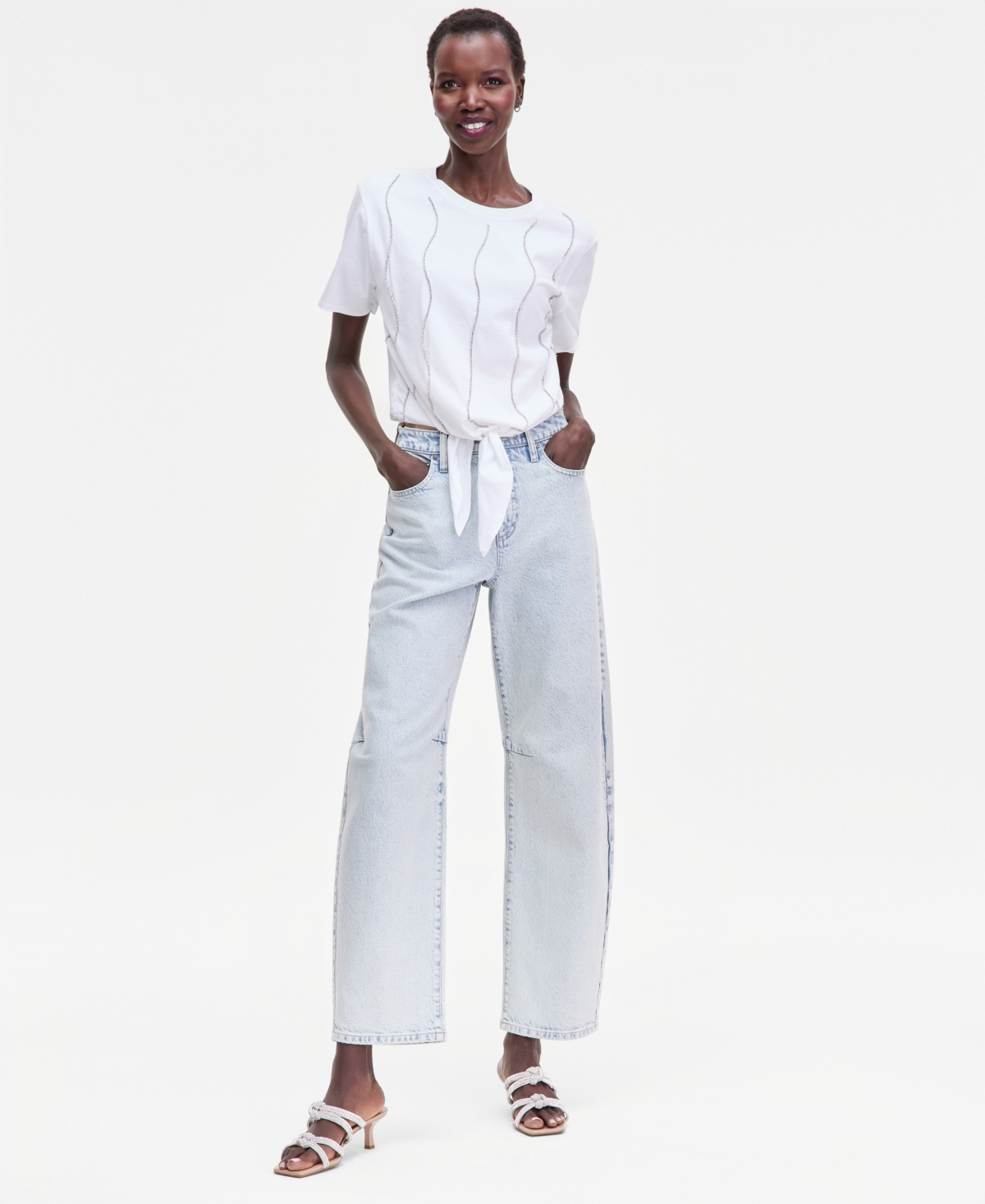 I.n.c. International Concepts Women's Embellished Tie-Front Tee, Macy's Exclusive