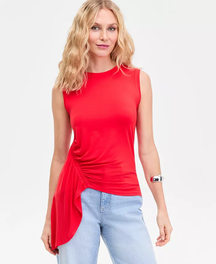 Women's Sleeveless Side-Ruffle Knit Top
