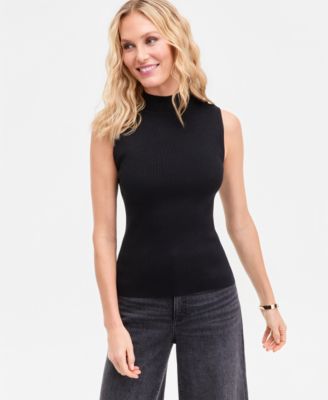 Women's Sleeveless Metallic Knit Mock-Neck Sweater, Macy's Exclusive