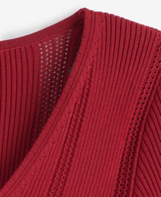 Women's V-Neck Short Sleeve Ribbed Knit Sweater, Macy's Exclusive