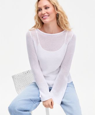 Women's Long Sleeve Open-Knit Overlay Sweater, Macy's Exclusive