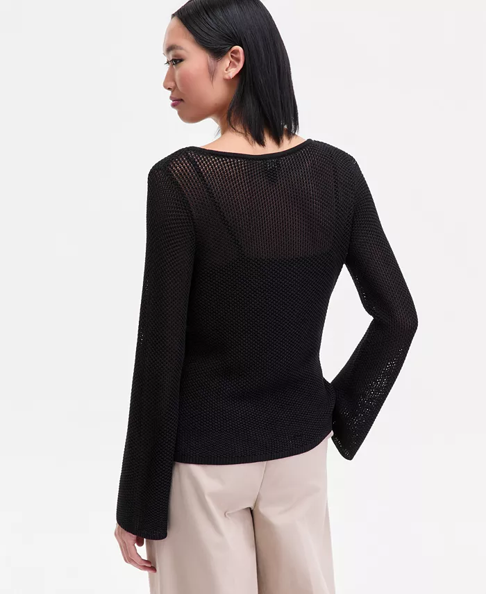 Women's Long Sleeve Open-Knit Sweater - thumbnail 10