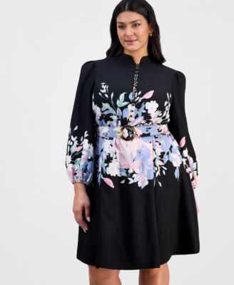 Plus Size Belted Floral Print Fit & Flare Dress