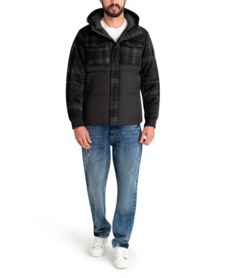 Men's Mixed Media Hooded Puffer Jacket