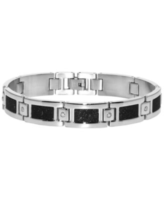 Macy's - White Diamond and Black Plated Bracelet (1/5 ct. t.w.) in Stainless Steel