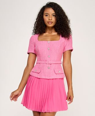 City Studios - Women's Square Neck Short-Sleeve Belted Dress