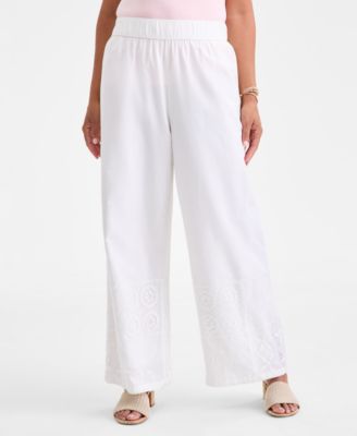 Women's Wide Leg Crochet Embroidery Patchwork Pants, Macy's Exclusive