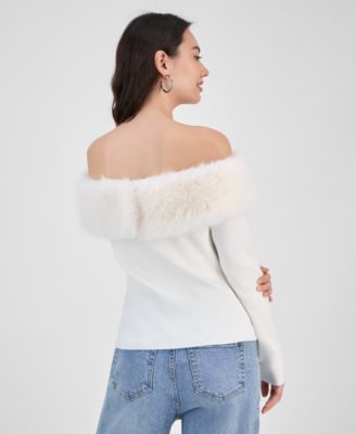 Women's Off-The-Shoulder Faux-Fur-Trim Top, Macy's Exclusive