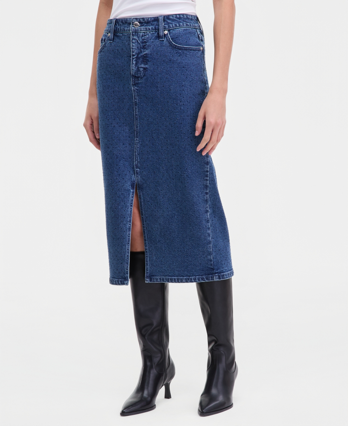 I.n.c. International Concepts Women's Studded Denim Cotton Midi Skirt, Macy's Exclusive
