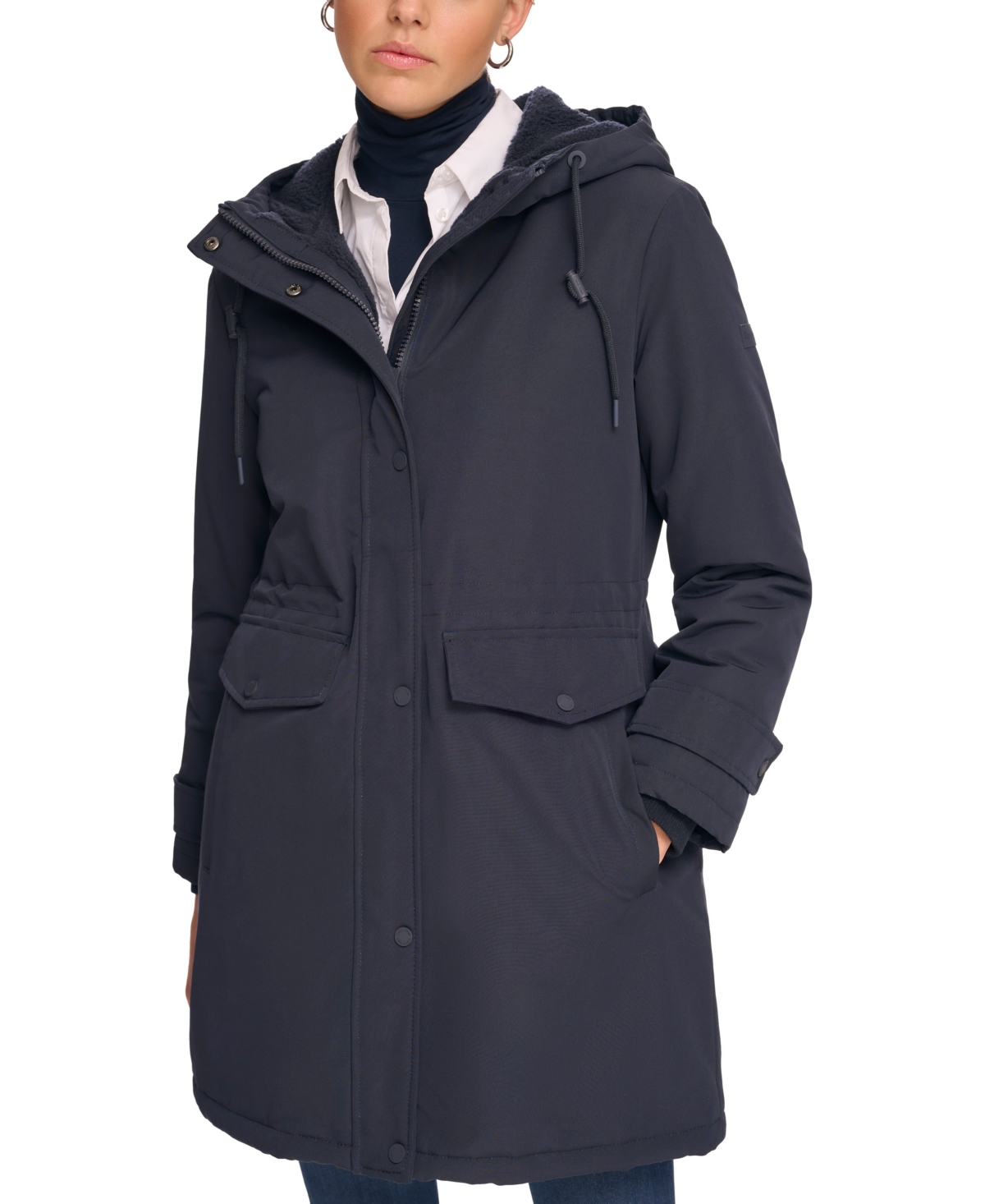 Calvin Klein Women's Stand Collar Hooded Coat In Blue