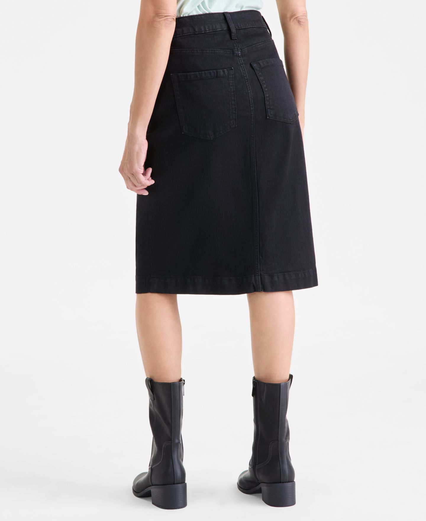 Женская юбка Style & Co Denim Slit Midi, цвет: Глубокий чёрный — фото 4