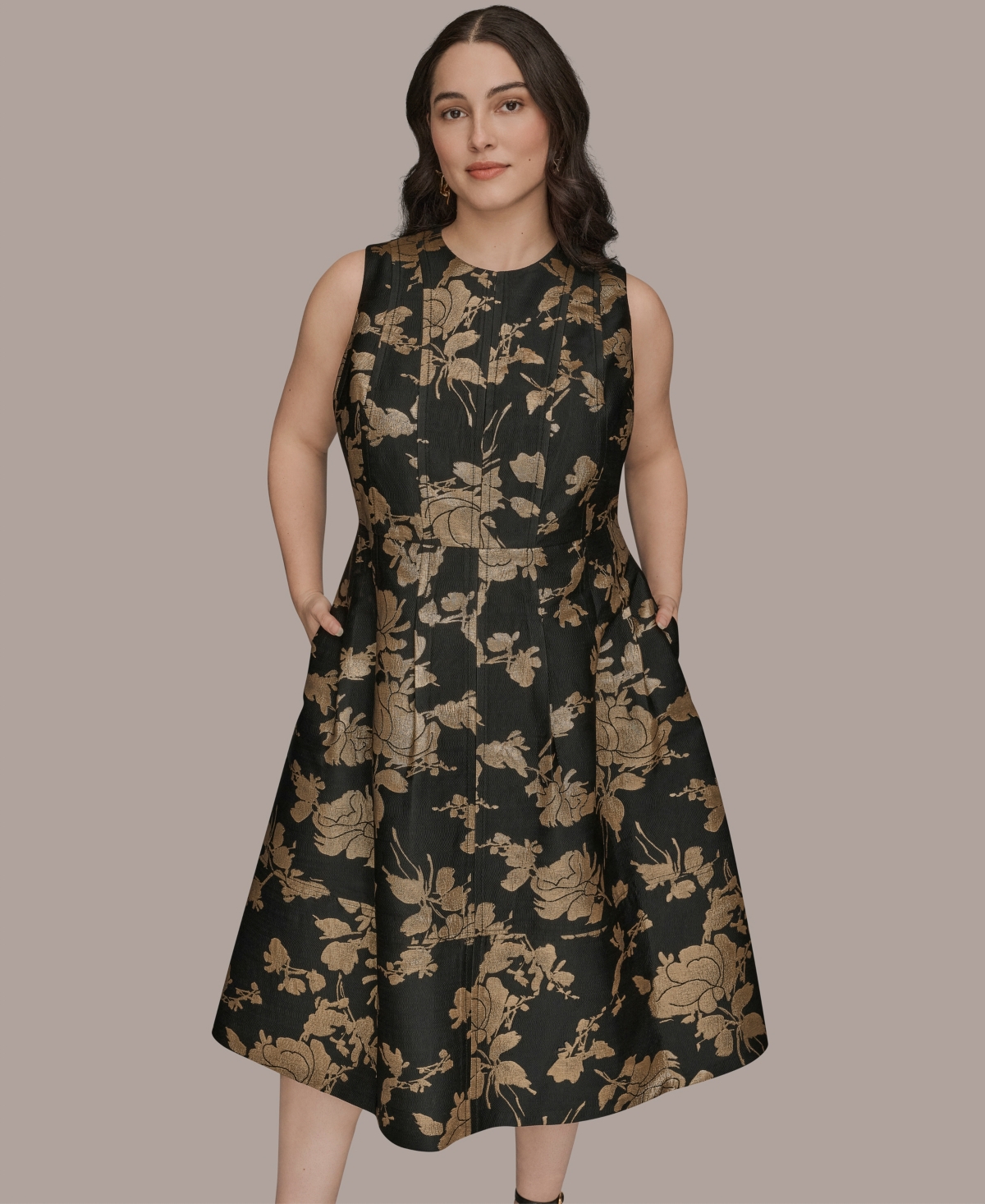 Donna Karan New York Plus Sleeveless Fit and Flare Midi Dress