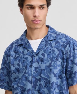 Men's Short-Sleeve Leaf Print Button-Front Camp Shirt, Macy's Exclusive