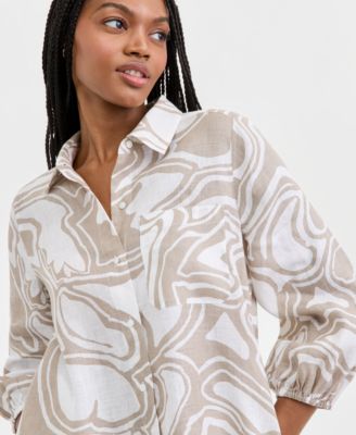 Women's 100% Linen Tile Button-Front 3/4-Sleeve Dress, Macy's Exclusive