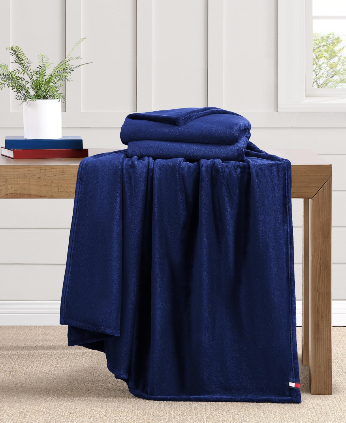 Tommy Hilfiger Solid Plush Blanket, King In Blue