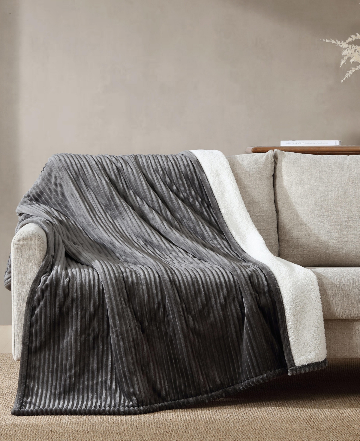 Eddie Bauer Mountain Valley Ribbed Plush Heated Blanket, Twin In Gray