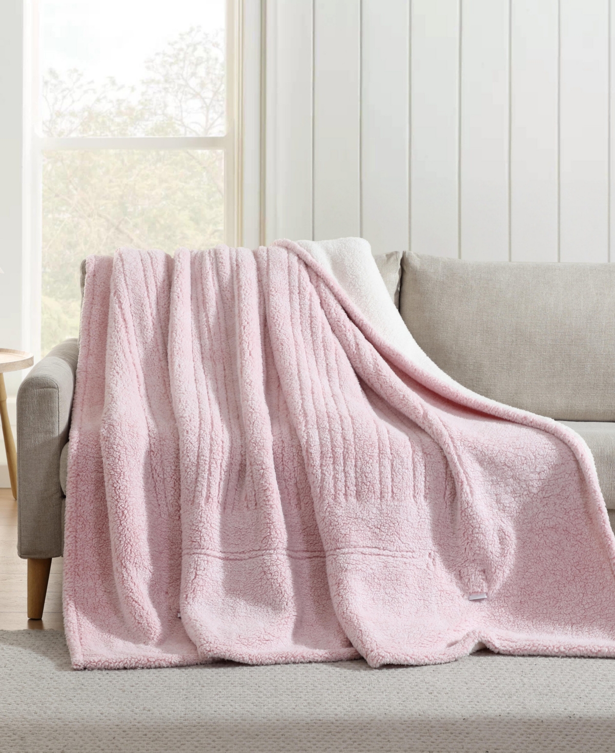 Laura Ashley Clarabelle Tipped Print Sherpa Heated Blanket, Twin