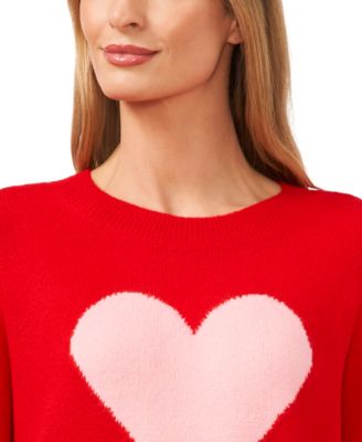 Women's Valentine's Crewneck Heart-Print Long-Sleeve Sweater