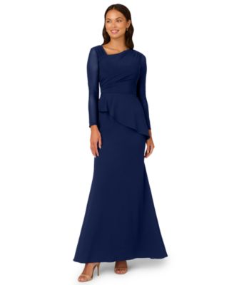 Women's Mesh Long-Sleeve Crepe Gown