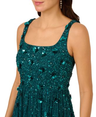 Women's Beaded Sleeveless Ruffle Dress