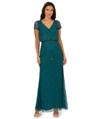 Adrianna Papell - Women's Blouson Beaded Long Dress