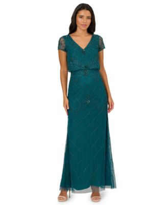 adrianna papell long beaded blouson dress Adrianna Papell Beaded Chiffon Blouson Gown - Gunmetal main image 1