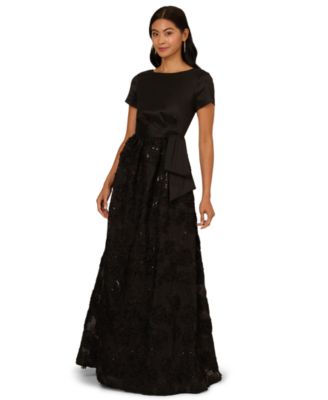 Adrianna Papell - Women's Soutache Floral Combo Short-Sleeve Gown