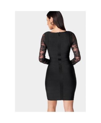 Womens Long Sleeve Lace and Bandage Dress