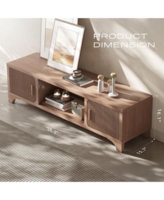 58" Mid Century Modern Fluted TV Stand for 55-65 Inch Television, Media Console with Soft-Close Doors and Storage Shelves