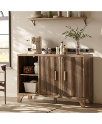 47" 2-Door Mid Century Modern Buffet Cabinet with Storage, Accent Sideboard and Credenza with Fluted Doors