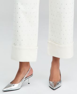 Petite Rhinestone Cuff Wide Leg Jeans, Macy's Exclusive