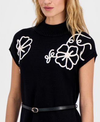 Women's Floral-Embroidered Sweater Dress
