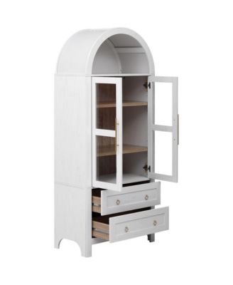 71" Tall Arched Kitchen Pantry Cabinet with Glass Doors, Adjustable Shelves & 2 Large Drawers