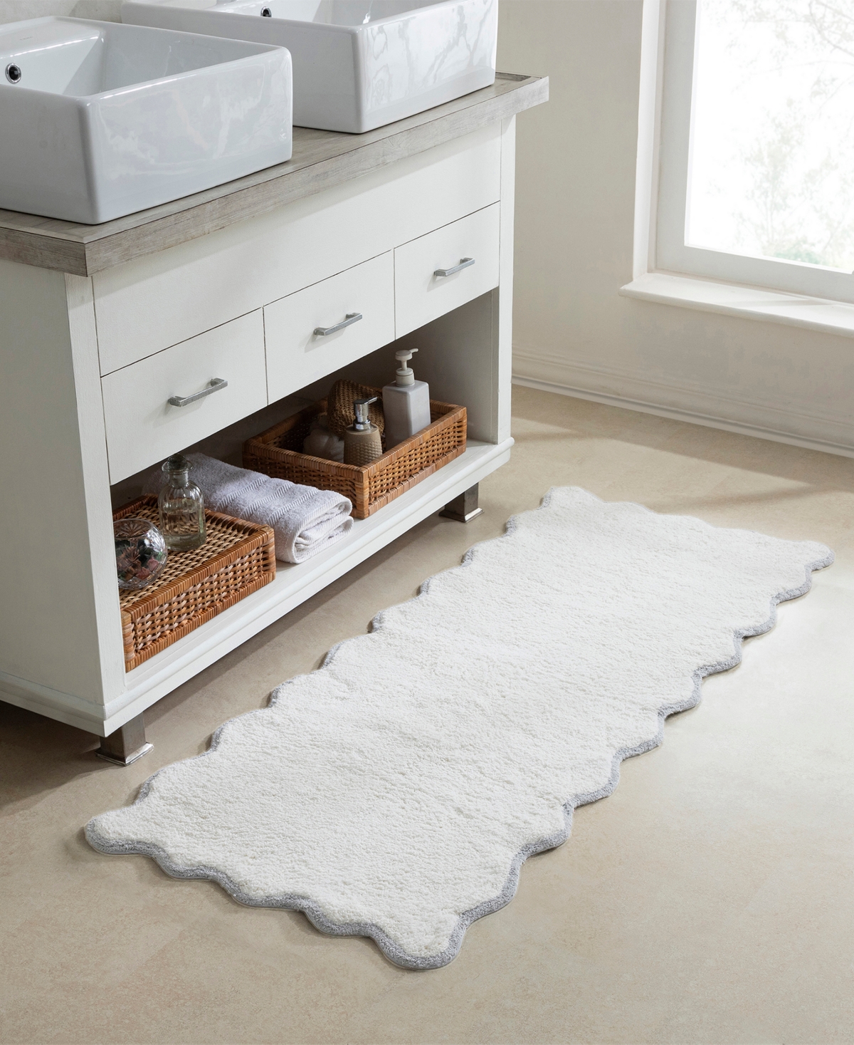 Vcny Home Scallop Cotton Bath Runner, 24" X 60" In White