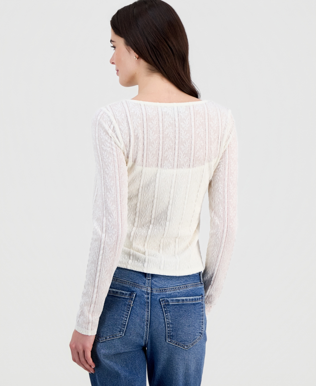 Madden Girl Juniors' Lace Textured Long-Sleeve Top