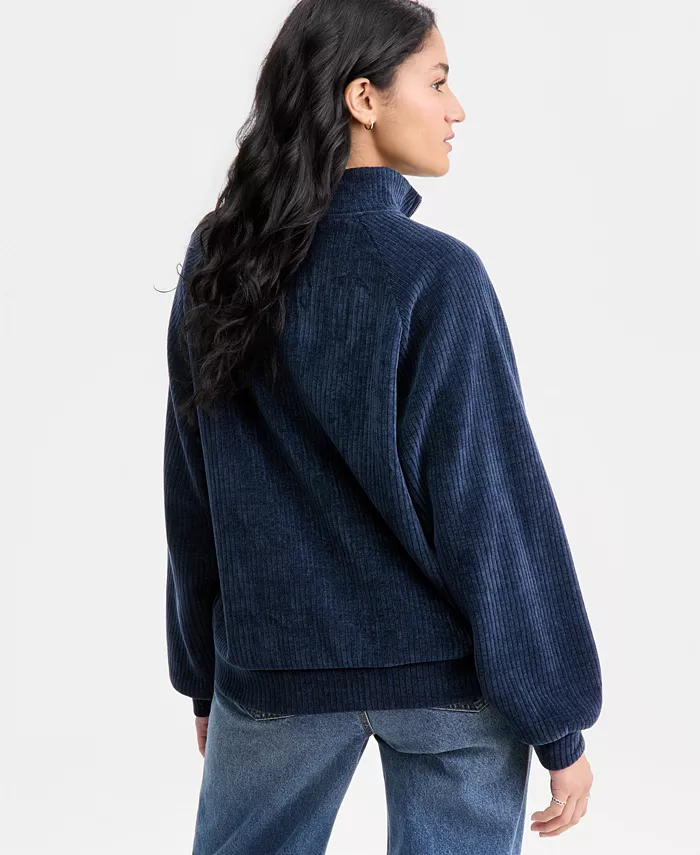 Juniors' Ribbed Knit Quarter-Zip Sweatshirt - thumbnail 7