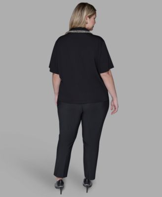 Women's Plus Size Sparkle Trim Knit Short-Sleeve Top