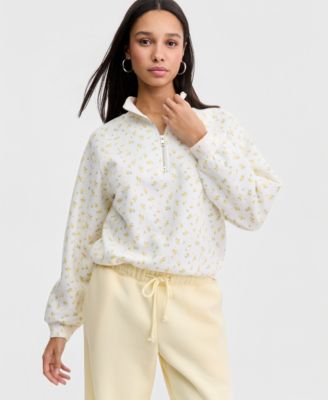 Juniors' Floral Print Quarter-Zip Sweatshirt