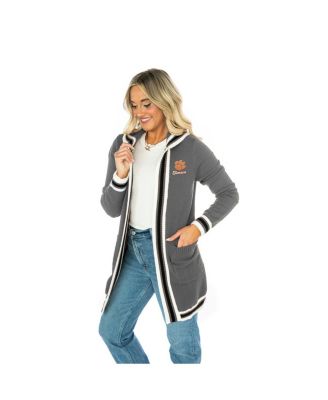 Women's Gray Clemson Tigers Tri-Blend Rounded Stripe Cardigan